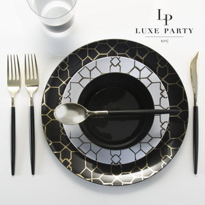 Round White • Gold Pattern Plastic Plates | 10 Pack - Luxe Party NYC