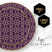 Load image into Gallery viewer, Round Purple • Gold Pattern Plastic Plates | 10 Pack - Luxe Party NYC