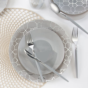 Round Gray • Silver Pattern Plastic Plates | 10 Pack - Luxe Party NYC