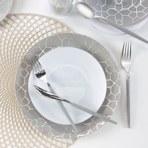 Round White • Silver Plastic Plates | 10 Pack - Luxe Party NYC