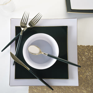 Square Emerald • Gold Plastic Plates | 10 Pack - Luxe Party NYC