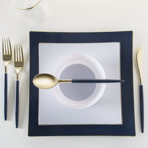 Square Coupe White • Gold Plastic Plates | 10 Pack - Luxe Party NYC