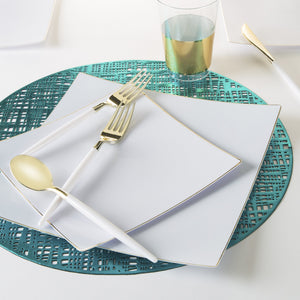 Square Coupe White • Gold Plastic Plates | 10 Pack - Luxe Party NYC