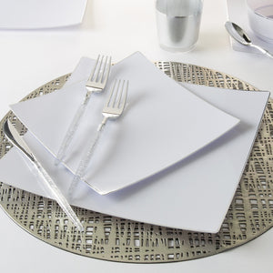 Square Coupe White • Silver Plastic Plates | 10 Pack - Luxe Party NYC