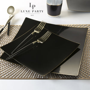 Square Coupe Black • Gold Plastic Plates | 10 Pack - Luxe Party NYC