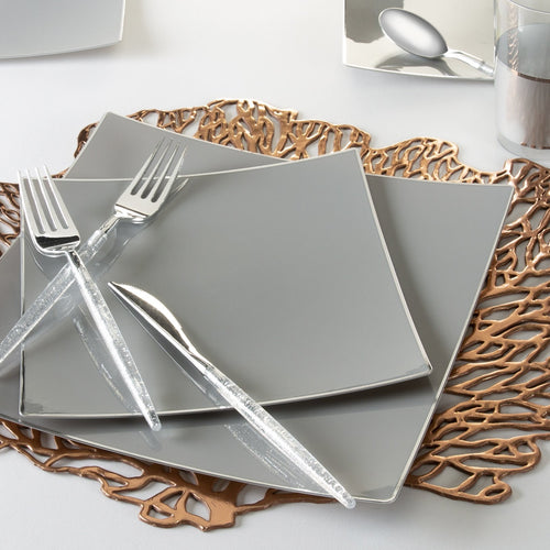 Square Grey • Silver Plastic Plates | 10 Pack - Luxe Party NYC
