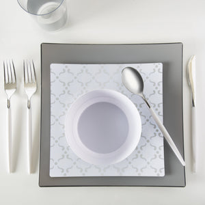 Square White • Silver Pattern Plastic Plates | 10 Plates - Luxe Party NYC