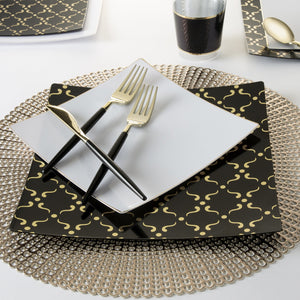 Square Black • Gold Pattern Plastic Plates | 10 Plates - Luxe Party NYC