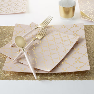 Square Blush • Gold Pattern Plastic Plates | 10 Plates - Luxe Party NYC