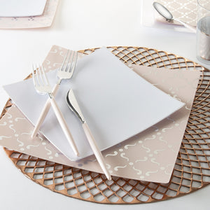 Square Blush • Silver Pattern Plastic Plates | 10 Plates - Luxe Party NYC
