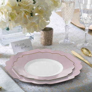 56 Pc | Colored Scalloped Blush • Gold Plastic Party Set - Luxe Party NYC