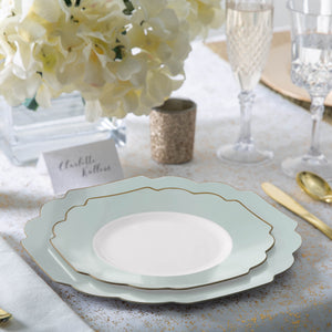 56 Pc | Colored Scalloped Mint • Gold Plastic Party Set - Luxe Party NYC