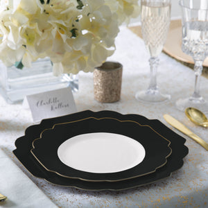 56 Pc | Colored Scalloped Black • Gold Plastic Party Set - Luxe Party NYC