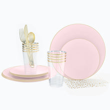 Load image into Gallery viewer, 56 Pc | Round Coupe Blush • Gold Plastic Party Set