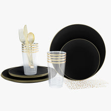 Load image into Gallery viewer, 56 Pc | Round Coupe Black • Gold Plastic Party Set - Luxe Party NYC
