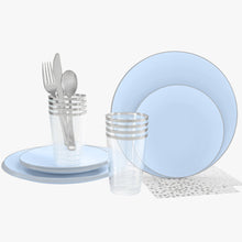 Load image into Gallery viewer, 56 Pc | Round Coupe Ice Blue • Silver Plastic Party Set - Luxe Party NYC