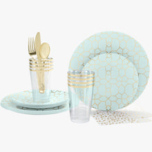 Load image into Gallery viewer, 56 Pc | Round Pattern Mint • Gold Plastic Party Set - Luxe Party NYC
