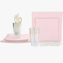Load image into Gallery viewer, 56 Pc | Square Coupe Blush • Gold Plastic Party Set - Luxe Party NYC