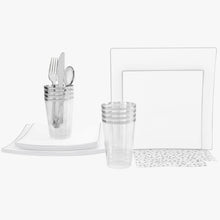 Load image into Gallery viewer, 56 Pc | Square Coupe White • Silver Plastic Party Set - Luxe Party NYC