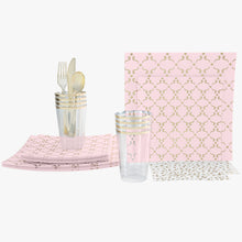 Load image into Gallery viewer, 56 Pc | Square Pattern Blush • Gold Plastic Party Set - Luxe Party NYC