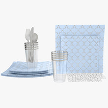 Load image into Gallery viewer, 56 Pc | Square Pattern Ice Blue• Silver Plastic Party Set - Luxe Party NYC