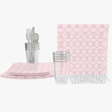 Load image into Gallery viewer, 56 Pc | Square Pattern Blush • Silver Plastic Party Set - Luxe Party NYC