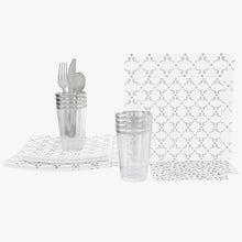 Load image into Gallery viewer, 56 Pc | Square Pattern White • Silver Plastic Party Set - Luxe Party NYC