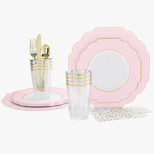 Load image into Gallery viewer, 56 Pc | Colored Scalloped Blush • Gold Plastic Party Set - Luxe Party NYC