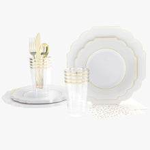 Load image into Gallery viewer, 56 Pc | Solid Scallop Clear • Gold Plastic Party Set - Luxe Party NYC