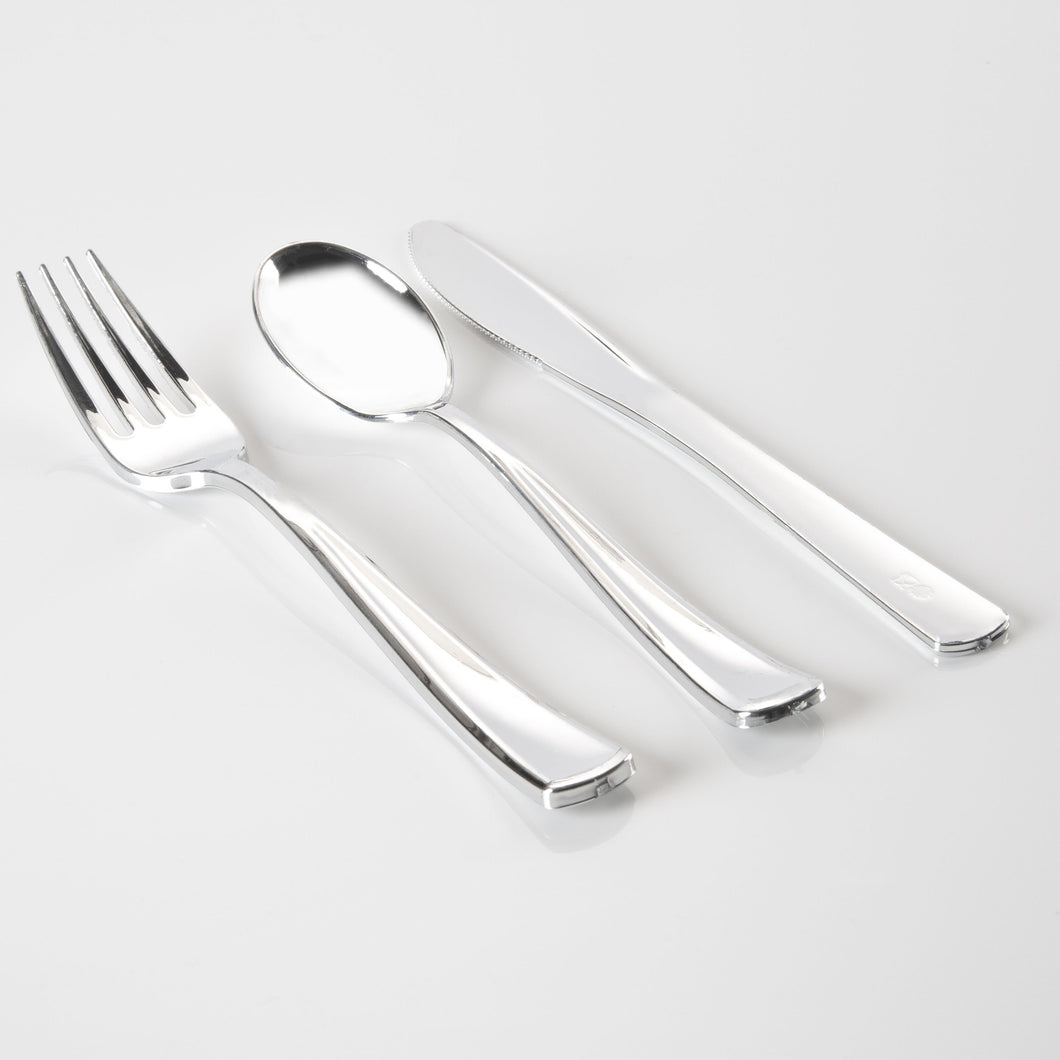 Silver Plastic Cutlery Combo Set | 140 Pieces - Luxe Party NYC