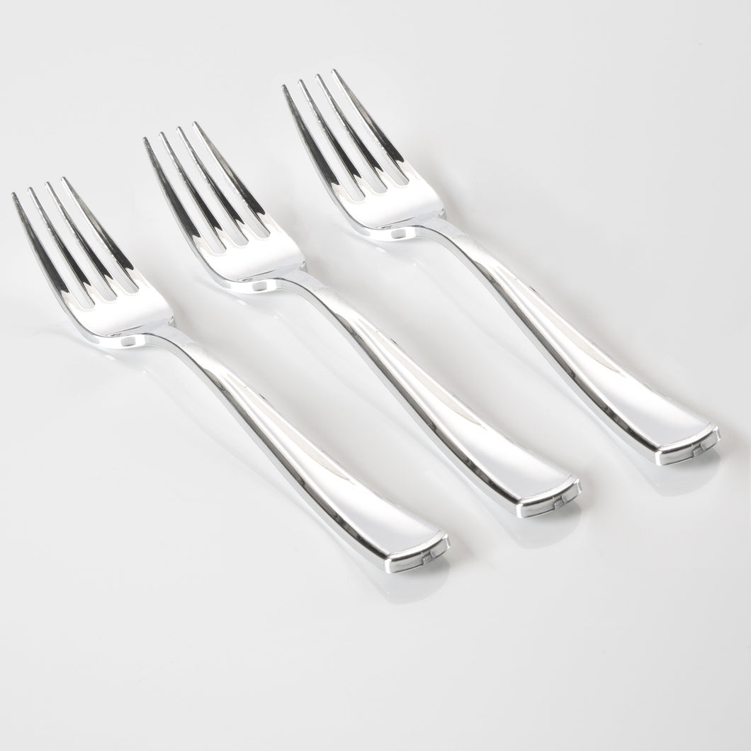 Classic Design Silver Plastic Forks | 20 Forks - Luxe Party NYC