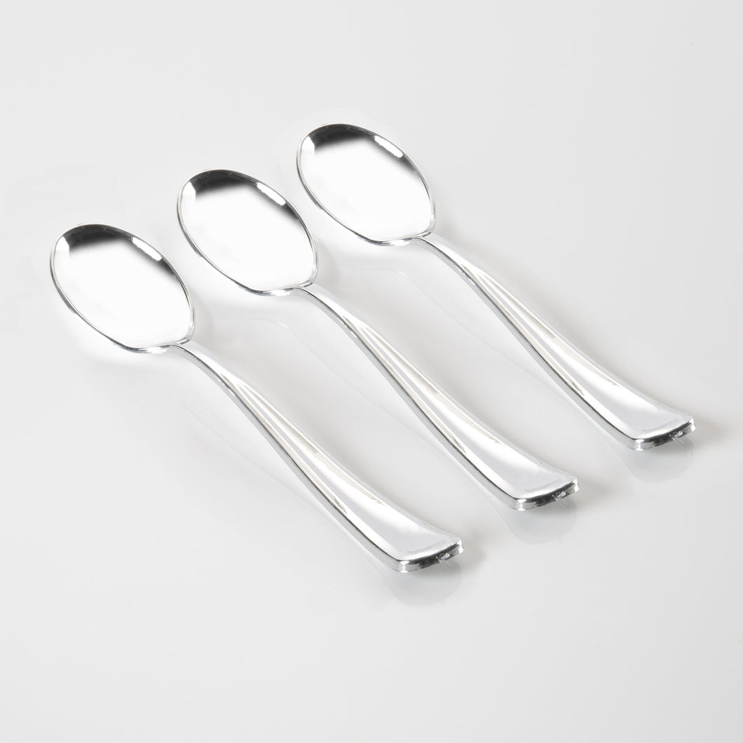 Classic Design Silver Plastic Spoons | 20 Spoons - Luxe Party NYC