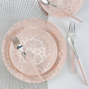 Round Blush • Silver Pattern Plastic Plates | 10 Pack - Luxe Party NYC