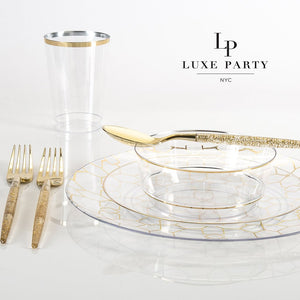 14 Oz. Round Clear • Gold Plastic Bowls | 10 Pack - Luxe Party NYC