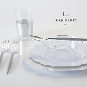 Scalloped White • Silver Plastic Plates | 10 Pack - Luxe Party NYC