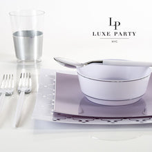 Load image into Gallery viewer, Square White • Silver Pattern Plastic Plates | 10 Plates - Luxe Party NYC