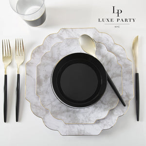 Scalloped Marble • Gold Plastic Plates | 10 Pack - Luxe Party NYC