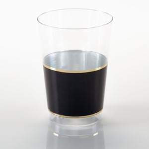 12 oz Round Black • Gold Plastic Tumblers | 10 Tumblers - Luxe Party NYC