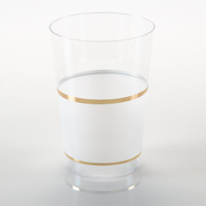 12 Oz Round White • Gold Plastic Tumblers | 10 Tumblers - Luxe Party NYC