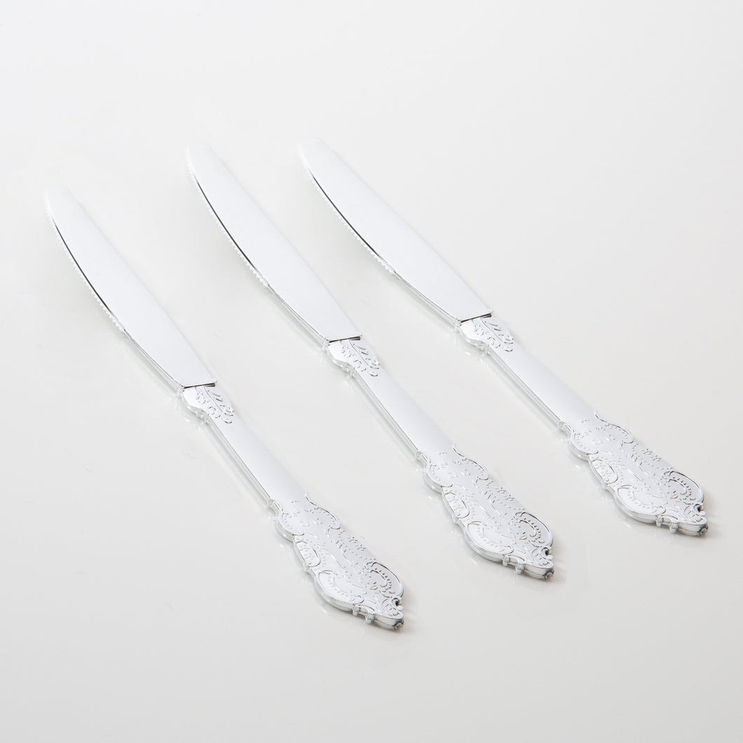 Venetian Design Silver Plastic Knives | 20 Knives - Luxe Party NYC