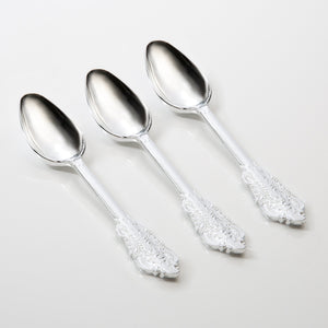 Venetian Design Silver Plastic Spoons | 20 Spoons - Luxe Party NYC