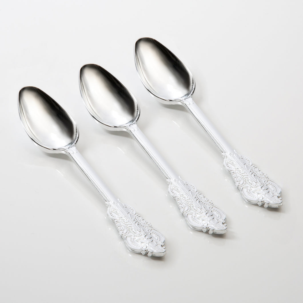 Venetian Design Silver Plastic Spoons | 20 Spoons - Luxe Party NYC