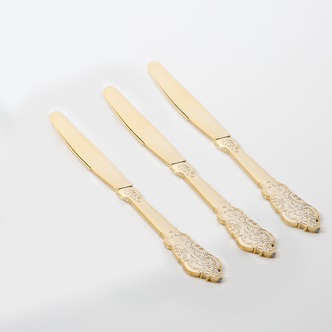 Venetian Design Gold Plastic Knives | 20 Knives - Luxe Party NYC