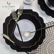Load image into Gallery viewer, Scalloped Black • Gold Plastic Plates | 10 Pack - Luxe Party NYC