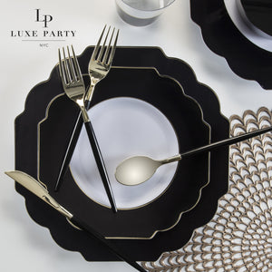 Scalloped Black • Gold Plastic Plates | 10 Pack - Luxe Party NYC