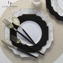 Load image into Gallery viewer, Scalloped Black • Gold Plastic Plates | 10 Pack - Luxe Party NYC