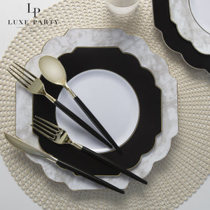 Scalloped Black • Gold Plastic Plates | 10 Pack - Luxe Party NYC