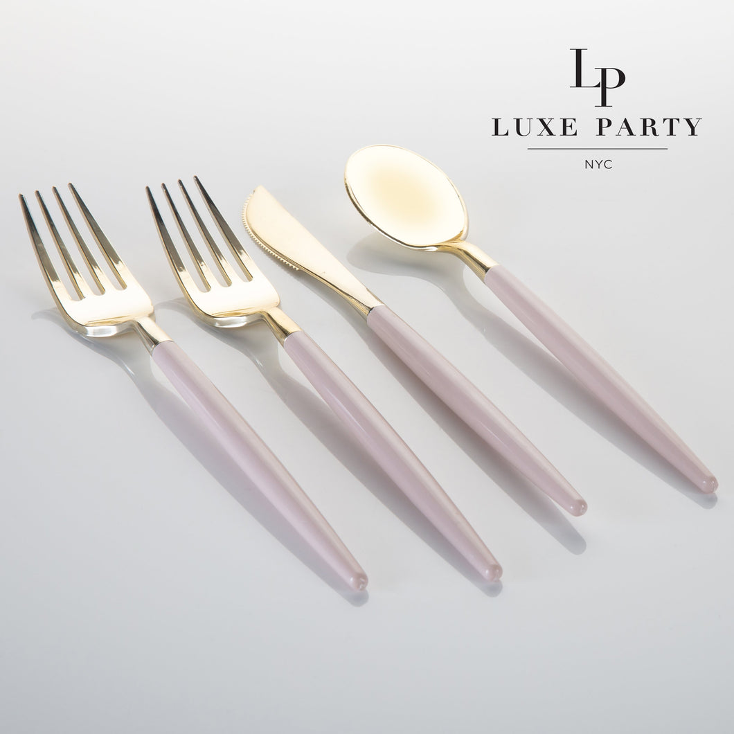Blush • Gold Plastic Cutlery Set | 32 Pieces - Luxe Party NYC