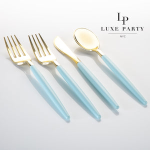 Mint • Gold Plastic Cutlery Set | 32 Pieces - Luxe Party NYC