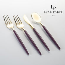 Load image into Gallery viewer, Purple • Gold Plastic Cutlery Set | 32 Pieces - Luxe Party NYC